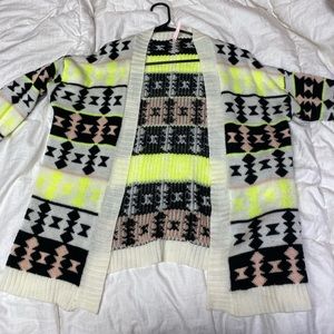 Abstract cardigan with lime green and pink accents